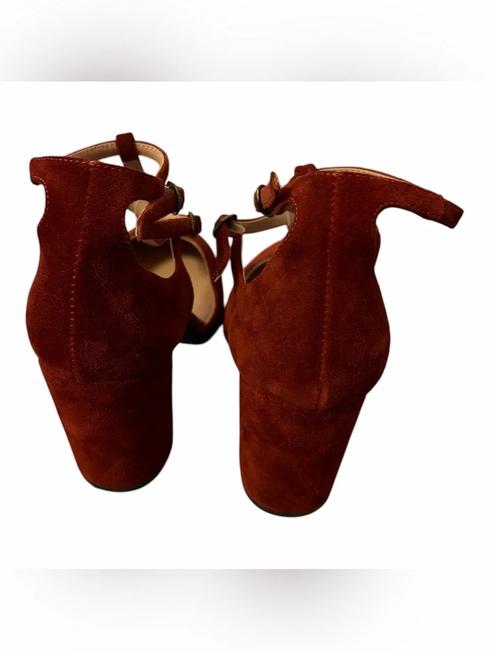 Sundance Suede T-Strap Ankle Strap Pumps in Rust Size 6 EUC